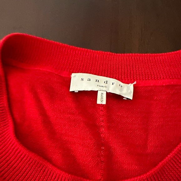SANDRO Paris Red Wool Sweater Piping Details - Picture 4 of 6